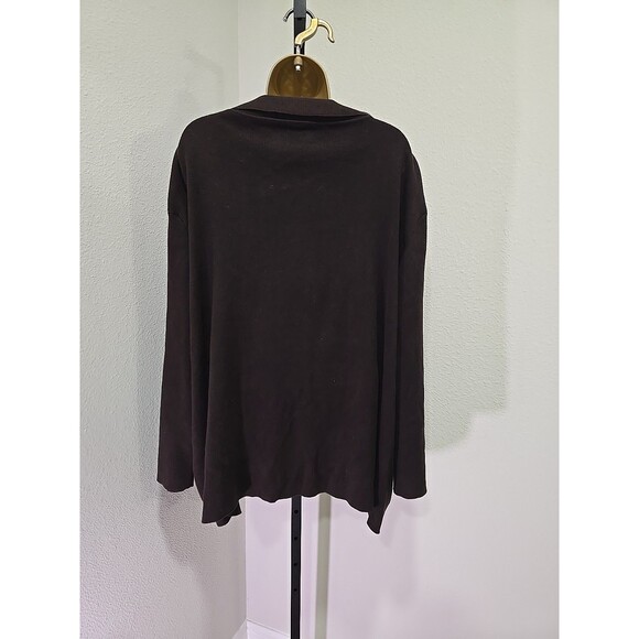 Chocolate Brown Leather Panel Knit Sweater Jacket Womens 5X Plus Pockets Classic - Picture 5 of 7